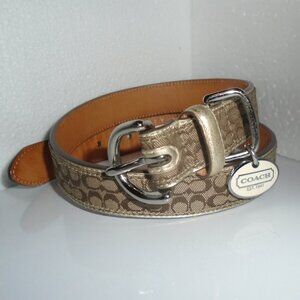 COACH VINTAGE Y2K GOLD LEATHER BROWN JACQUARD SIGNATURE C DOG PET COLLAR 8837 XL